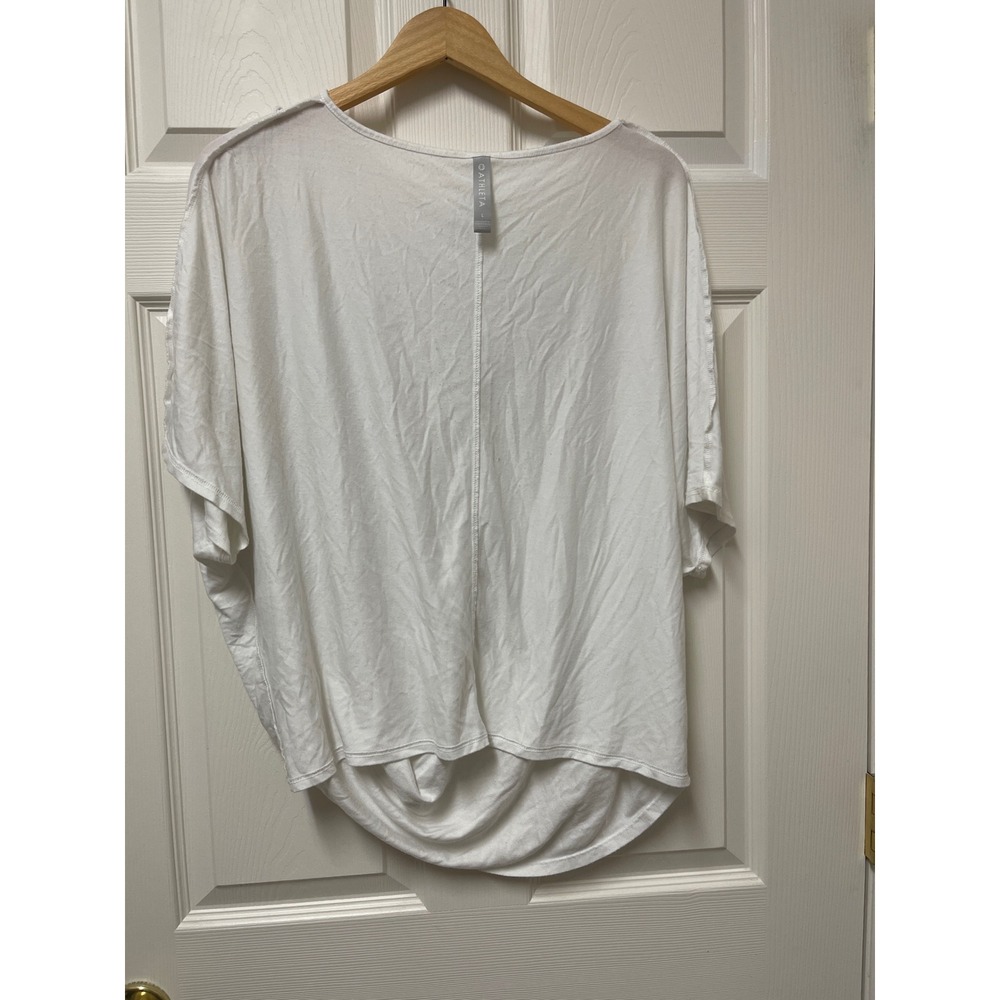 Athleta Womens Large White Draped Tee Modal Blend Short Sleeve Casual Top - Picture 9 of 11
